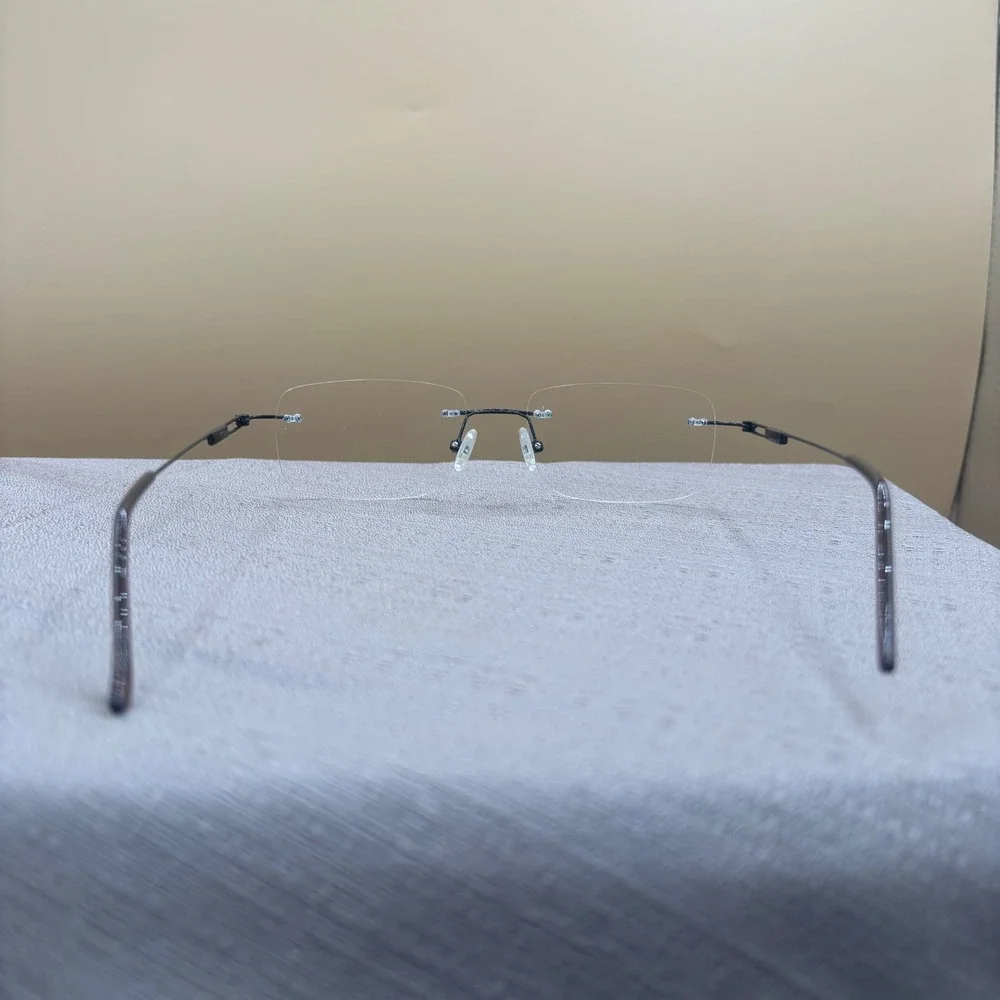 Solitaire Rimless Eyeglasses Black Metal Rectangular Lightweight Frames
